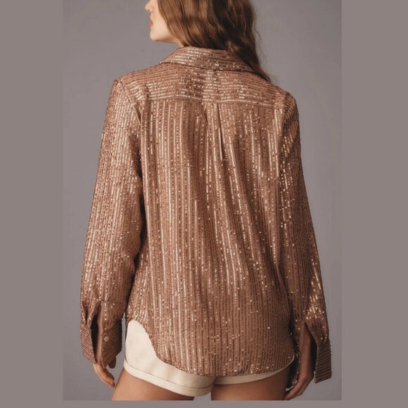 NWOT Anthropologie The Remie Sequin Buttondown Brown XS - Picture 2 of 6